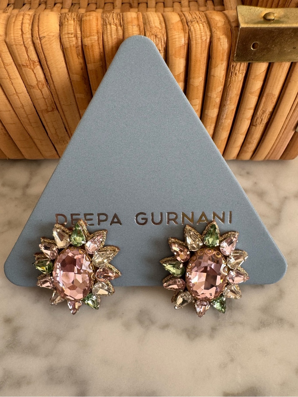 Deepa Gurnani Gelina Light Pink/Lt Green/Clear Earrings NWOT